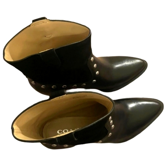 Coach Pauline Black Leather & Suede Studded Ankle Boots sz 7.5 - Picture 8 of 10